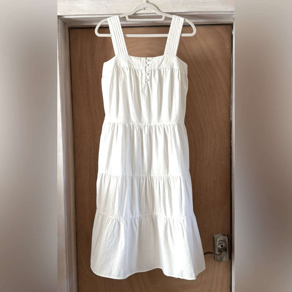 NWT MARGARET O’LEARY Sun Dress Ivory Off White Cotton Tiered Midi  Sz S